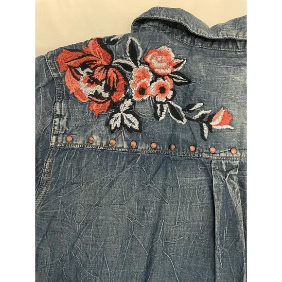 Jessica Simpson Womens Sz 1X Blue Denim Twill Embroidered Studded Western Boho - Picture 5 of 8